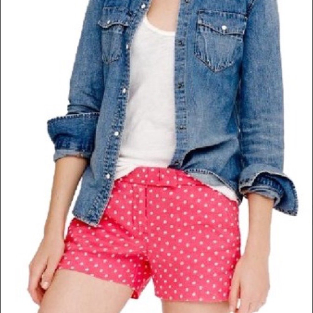 J. Crew Pink Polka Dot Linen Shorts